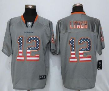 Mens Denver Broncos #12 Paxton Lynch USA Flag Fashion New Nike Gray Elite Stitched NFL Jersey