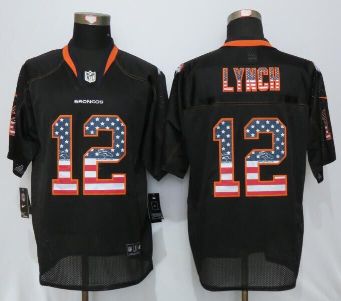 Mens Denver Broncos #12 Paxton Lynch New Nike Black USA Flag Fashion Elite Stitched NFL Jersey