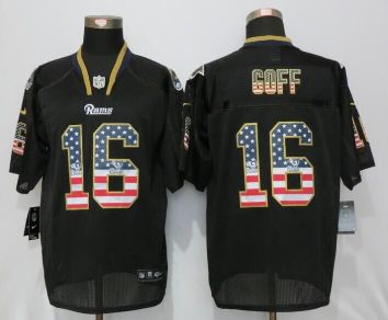 Mens Los Angeles Rams #16 Jared Goff Nike Black USA Flag Fashion Elite Stitched NFL Jerseys