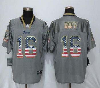 Mens Los Angeles Rams #16 Jared Goff USA Flag Fashion New Nike Gray Elite Stitched NFL Jersey