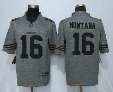Mens San Francisco 49ers #16 Joe Montana Nike Gray Stitched Gridiron Gray Limited Jersey