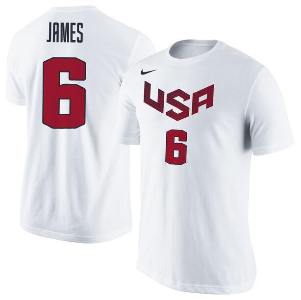 Men's USA Basketball LeBron James Nike White Name & Number T-Shirt