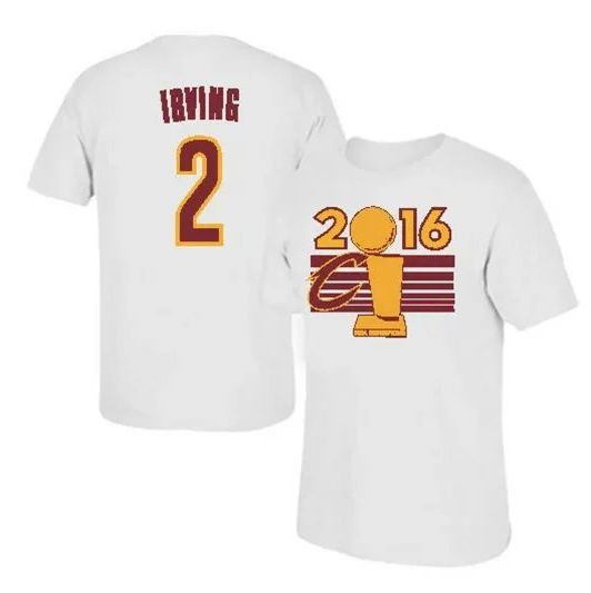 #2 Men's Cleveland Cavaliers Kyrie Irving Adidas Heather White 2016 NBA Finals Champions Name & Number T-Shirt