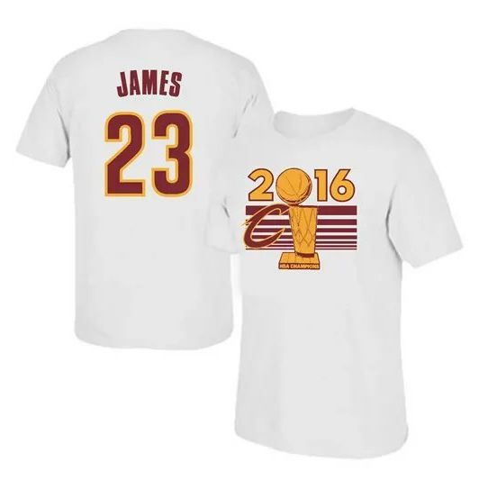 #23 Mens Cleveland Cavaliers LeBron James Adidas White 2016 NBA Finals Champions Name & Number T-Shirt
