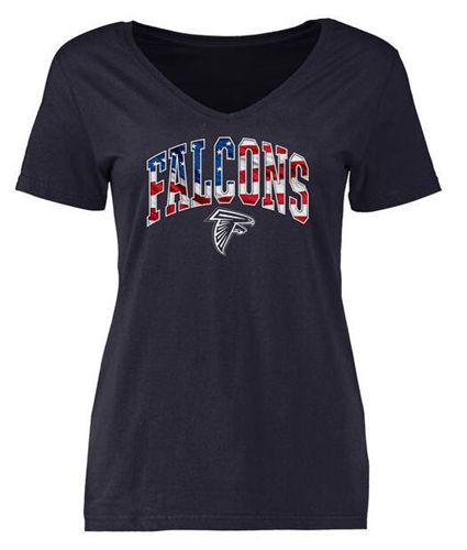 Womens Atlanta Falcons Pro Line Navy Banner Wave Slim Fit V-Neck T-Shirt