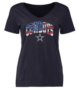 Womens Dallas Cowboys Pro Line Navy Banner Wave Slim Fit V-Neck T-Shirt