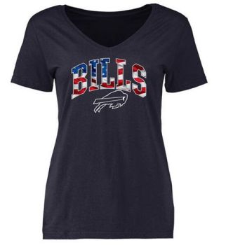 Womens Buffalo Bills Pro Line Navy Banner Wave Slim Fit V-Neck T-Shirt