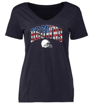 Womens Cleveland Browns Pro Line Navy Banner Wave Slim Fit V-Neck T-Shirt