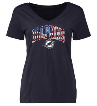 Womens Miami Dolphins Pro Line Navy Banner Wave Slim Fit V-Neck T-Shirt