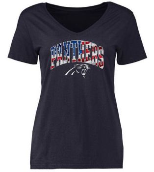 Womens Carolina Panthers Pro Line Navy Banner Wave Slim Fit V-Neck T-Shirt