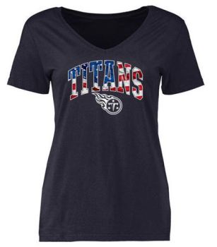 Womens Tennessee Titans Pro Line Navy Banner Wave Slim Fit V-Neck T-Shirt