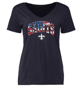 Womens New Orleans Saints Pro Line Navy Banner Wave Slim Fit V-Neck T-Shirt