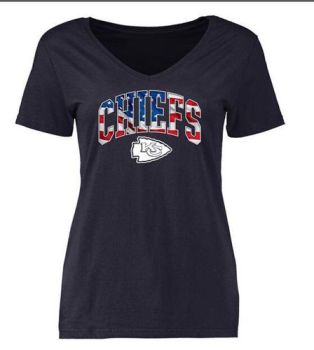 Womens Kansas City Chiefs Pro Line Navy Banner Wave Slim Fit V-Neck T-Shirt