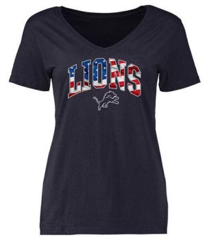 Womens Detroit Lions Pro Line Navy Banner Wave Slim Fit V-Neck T-Shirt