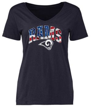 Womens Los Angeles Rams Pro Line Navy Banner Wave Slim Fit V-Neck T-Shirt