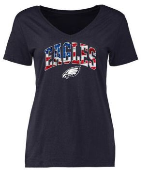Womens Philadelphia Eagles Pro Line Navy Banner Wave Slim Fit V-Neck T-Shirt