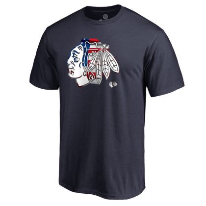 Mens Chicago Blackhawks Navy Banner Wave NHL T-Shirt