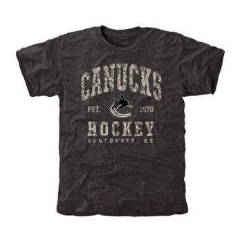 Mens Vancouver Canucks Black Camo Stack Tri-Blend NHL T-Shirt