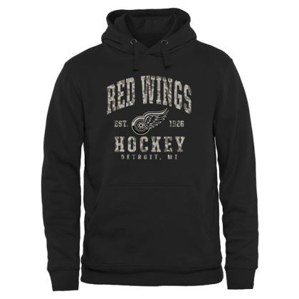 Mens Detroit Red Wings Black Camo Stack NHL Pullover Hoodie