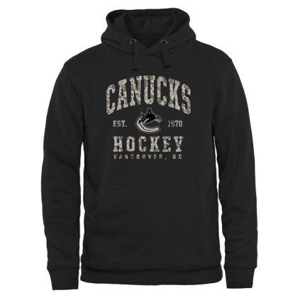 Mens Vancouver Canucks Black Camo Stack NHL Pullover Hoodie