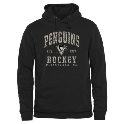 Mens Pittsburgh Penguins Black Camo Stack NHL Pullover Hoodie