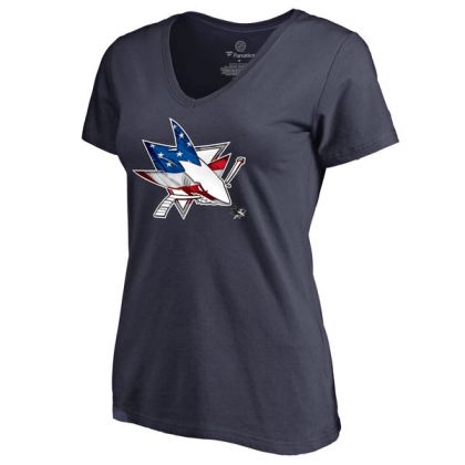 Womens San Jose Sharks Navy Banner Wave Slim Fit NHL T-Shirt