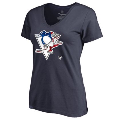 Womens Pittsburgh Penguins Navy Banner Wave Slim Fit NHL T-Shirt