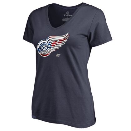 Womens Detroit Red Wings Navy Banner Wave Slim Fit NHL T-Shirt
