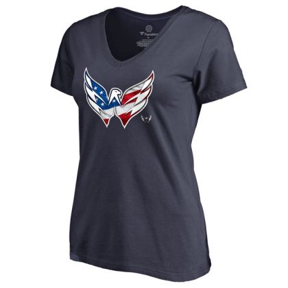 Womens Washington Capitals Navy Banner Wave Slim Fit NHL T-Shirt