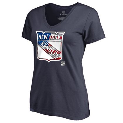 Womens New York Rangers Navy Banner Wave Slim Fit NHL T-Shirt
