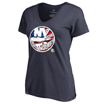 Womens New York Islanders Navy Banner Wave Slim Fit NHL T-Shirt