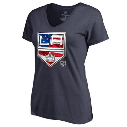 Womens Los Angeles Kings Navy Banner Wave Slim Fit NHL T-Shirt