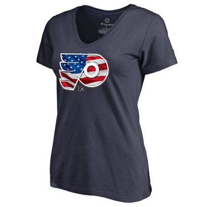 Womens Philadelphia Flyers Navy Banner Wave Slim Fit NHL T-Shirt