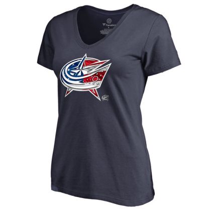 Womens Columbus Blue Jackets Navy Banner Wave Slim Fit NHL T-Shirt