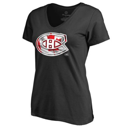 Womens Montreal Canadiens Black Canada Wave Slim Fit NHL T-Shirt