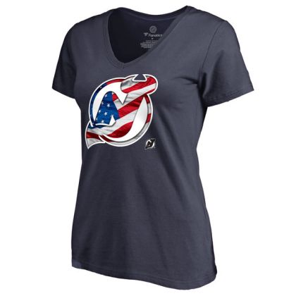 Womens New Jersey Devils Navy Banner Wave Slim Fit NHL T-Shirt
