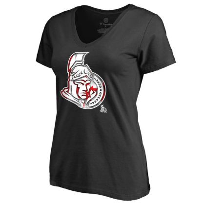 Womens Ottawa Senators Black Canada Wave Slim Fit NHL T-Shirt