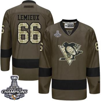 Pittsburgh Penguins #66 Mario Lemieux Green Salute To Service 2016 Stanley Cup Champions Stitched NHL Jersey