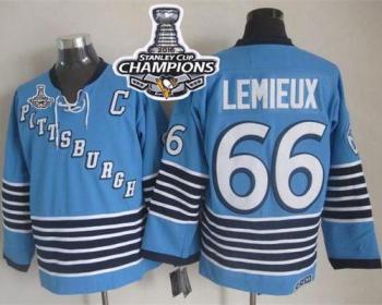 Pittsburgh Penguins #66 Mario Lemieux Light Blue CCM Throwback 2016 Stanley Cup Champions Stitched NHL Jersey