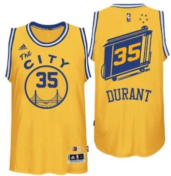 Golden State Warriors Kevin Durant #35 Durant Mens Gold Throwback The City Stitched NBA Jersey