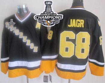 Pittsburgh Penguins #68 Jaromir Jagr BlackYellow CCM Throwback 2016 Stanley Cup Champions Stitched NHL Jersey