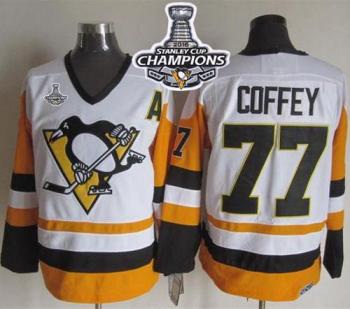 Pittsburgh Penguins #77 Paul Coffey WhiteBlack CCM Throwback 2016 Stanley Cup Champions Stitched NHL Jersey