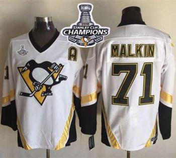 Pittsburgh Penguins #71 Evgeni Malkin White CCM Throwback 2016 Stanley Cup Champions Stitched NHL Jersey