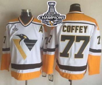 Pittsburgh Penguins #77 Paul Coffey WhiteYellow CCM Throwback 2016 Stanley Cup Champions Stitched NHL Jersey