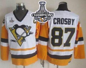 Pittsburgh Penguins #87 Sidney Crosby WhiteBlack CCM Throwback 2016 Stanley Cup Champions Stitched NHL Jersey