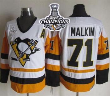 Pittsburgh Penguins #71 Evgeni Malkin WhiteBlack CCM Throwback 2016 Stanley Cup Champions Stitched NHL Jersey