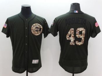 Mens Chicago Cubs #49 Jake Arrieta Green Stitched 2016 Flexbase Authentic Salute To Service Baseball Jersey