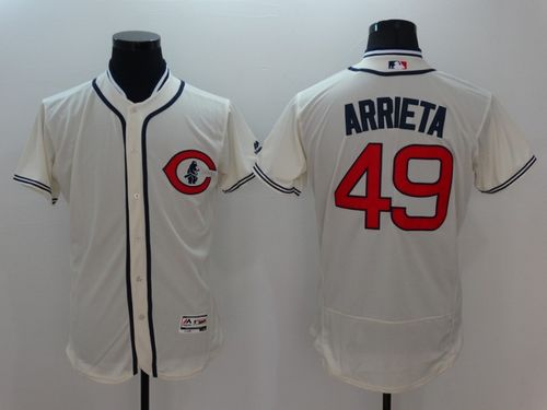 Mens Chicago Cubs #49 Jake Arrieta Cream Stitched 2016 Flexbase Authentic 1929 Cubs Home Baseball Jersey