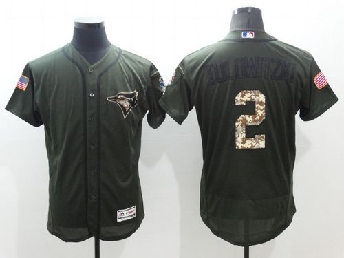 Mens Toronto Blue Jays #2 Troy Tulowitzki Green Stitched 2016 Flexbase Authentic Salute To Service Baseball Jersey