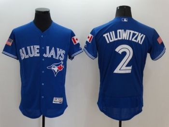#2 Mens Toronto Blue Jays Troy Tulowitzki Majestic Royal Fashion Stars & Stripes Flexbase Baseball Jersey